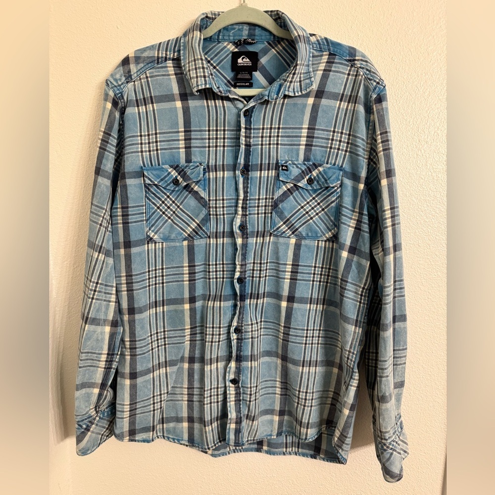 Quiksilver Blue and White Plaid Shirt